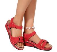 SSHFFDD Bequeme Keilabsatzsandalen für Damen, orthopädische Sandalen mit offener Zehenpartie und verstellbaren Riemen, rutschfeste, atmungsaktive Freizeitsandalen(Red,43 EU)