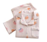 SSLLH Damen-Schlafanzug, Dicker, Warmer Winter-Pyjama für Frauen, Baumwolle, Heimanzug, Cartoon-Katze, Bedruckte Nachtwäsche, weiblich, 2-teiliges Langarm-Homewear Set-Rosa, XL