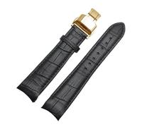 SSNAWBA Arc Interface Uhrenarmband aus echtem Kalbsleder, 18 mm, 19 mm, 20 mm, 21 mm, 22 mm, 23 mm, 24 mm, passend for Tissot, Seiko, Omega(Black-Black-Gold,24mm)