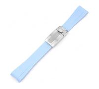 SSNAWBA Gebogenes Gummi-Uhrenarmband, kompatibel mit Omega X Swatch Moonswatch, Faltschließe aus Edelstahl, for Herren und Damen, TPU-Gürtel, kompatibel mit Rolex 20 mm(Light blue)