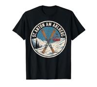 St. Anton Am Arlberg Mountain Sunset Winterski Preisgünstiges Grafik-T-Shirt, Herren, Schwarz, XL