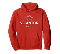 ST. Anton - Tyrol Pullover Hoodie, Unisex für Erwachsene, Rot, XL
