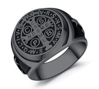 St. Benedict Ringe Schwarz, 925 Sterling Silber Heiliger Benedikt Ring Kreuz Siegelring Schutz Religiöse Schmuck Geschenk für Herren Frauen
