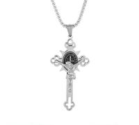 St. Benedikt Jesus Kreuz Anhänger Edelstahl Halskette Christliches Amulett Gebet Schmuck für Männer und Frauen