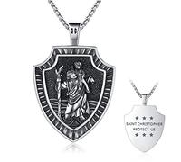 St Christopher Kette für Männer Frauen 925 Sterling Silber Saint Christopher Medaille Anhänger Halskette Reiseschutz Religiöser Schmuck Geburtstagsgeschenke