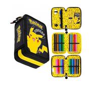 St. Majewski - Federmäppchen 3 Fächer - Mäppchen für Mädchen und Jungen - Federmappe 3-Fach Federtasche Gefüllte Schüleretui Schulmäppchen - Pokemon Motiv