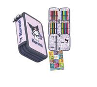 St. Majewski - Federmäppchen 3 Fächer - Mäppchen für Mädchen und Jungen - Federmappe 3-Fach Federtasche Gefüllte Schüleretui Schulmäppchen und Hausaufgabenheft - Kuromi