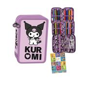 St. Majewski - Federmäppchen 3 Fächer - Mäppchen für Mädchen und Jungen - Federmappe 3-Fach Federtasche Gefüllte Schüleretui Schulmäppchen und Hausaufgabenheft - Kuromi