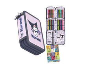 St. Majewski - Federmäppchen 3 Fächer - Mäppchen für Mädchen und Jungen - Federmappe 3-Fach Federtasche Gefüllte Schüleretui Schulmäppchen und Hausaufgabenheft - Kuromi