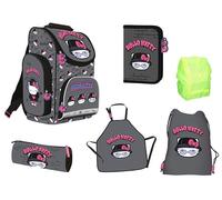 St. Majewski Hello Kitty Schulranzen Set 6teilig GRAU - Schulranzen, Schüleretui, Faulenzeretui, Malschürze, Schuhbeutel und Regenschutz