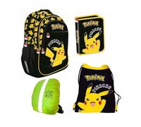 St. Majewski - Schulranzen für Jungen und Mädchen, 4er-Set - Schul-Rucksack für Kinder mit Federmäppchen - Schuhbeutel und Regenschutz - Pokemon Motiv