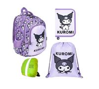 St. Majewski - Schulranzen für Jungen und Mädchen, 4er-Set - Schul-Rucksack für Kinder mit Federmäppchen - Schuhbeutel und Regenschutz - Kuromi Motiv