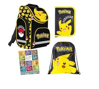 St. Majewski - Schulranzen für Jungen und Mädchen, 4er-Set - Schul-Rucksack für Kinder mit Federmäppchen - Schuhbeutel und Hausaufgabenheft- Pokemon Motiv