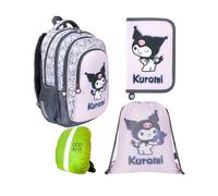 St. Majewski - Schulranzen für Jungen und Mädchen, 4er-Set - Schul-Rucksack für Kinder mit Federmäppchen - Schuhbeutel und Regenschutz - Kuromi Motiv