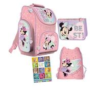 St. Majewski - Schulranzen für Jungen und Mädchen, 4er-Set - Schul-Rucksack für Kinder mit Federmäppchen - Schuhbeutel und Hausaufgabenheft - Minnie Motiv - 1-3 Klasse
