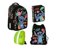 St. Majewski - Schulranzen für Jungen und Mädchen, 4er-Set - Schul-Rucksack für Kinder mit Federmäppchen - Schuhbeutel und Regenschutz- Stitch Motiv
