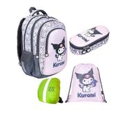 St. Majewski - Schulranzen für Jungen und Mädchen, 4er-Set - Schul-Rucksack für Kinder mit Schlampermäppchen- Schuhbeutel und Regenschutz - Kuromi Motiv