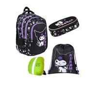 St. Majewski - Schulranzen für Jungen und Mädchen, 4er-Set - Schul-Rucksack für Kinder mit Schlampermäppchen- Schuhbeutel und Regenschutz - Kuromi Motiv