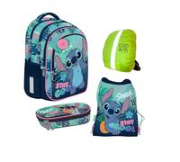 St. Majewski - Schulranzen für Jungen und Mädchen, 4er-Set - Schul-Rucksack für Kinder mit Schlampermäppchen - Schuhbeutel und Regenschutz- Stitch Motiv