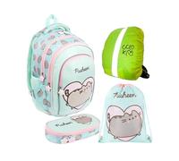 St. Majewski - Schulranzen für Jungen und Mädchen, 4er-Set - Schul-Rucksack für Kinder mit Schlampermäppchen - Schuhbeutel und Regenschutz- Pusheen Motiv