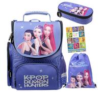 St. Majewski - Schulranzen für Jungen und Mädchen, 4er-Set - Schul-Rucksack für Kinder mit Schlampermäppchen - Schuhbeutel und Hausaufgabenheft- K-POP Motiv
