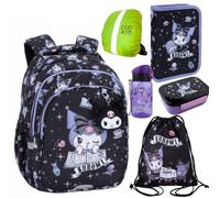 St. Majewski - Schulranzen für Jungen und Mädchen, 6er-Set - Schul-Rucksack für Kinder mit Federmäppchen - Schuhbeutel und Regenschutz- Kuromi Motiv