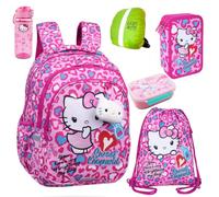 St. Majewski - Schulranzen für Jungen und Mädchen, 6er-Set - Schul-Rucksack für Kinder mit Federmäppchen - Schuhbeutel und Regenschutz- Hello Kitty Motiv