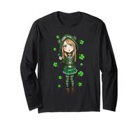St Patrick's Day Ästhetisches Kleeblatt Anime Little Lucky Girl Langarmshirt