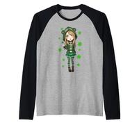 St Patrick's Day Ästhetisches Kleeblatt Anime Little Lucky Girl Raglan
