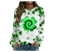 St. Patrick's Day Damen Pullover Klassisch Gnom Hut Motiv Sweatshirt Lucky Seamrog Langarmshirt Irish Festliche Oberteile Basic Tops Locker Pulli Shirt Langarm Bluse Lá Fhéile Pádraig Sona Duit