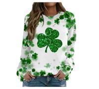 St. Patrick's Day Damen Pullover Klassisch Gnom Hut Motiv Sweatshirt Lucky Seamrog Langarmshirt Irish Festliche Oberteile Basic Tops Locker Pulli Shirt Langarm Bluse Lá Fhéile Pádraig Sona Duit