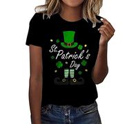 St. Patrick's Day Damen Tshirt Grünem Hut Irisches T-Shirt Lucky Seamrog Druck Tunika Irischer Festliche Oberteile Sommer Kurzarm Bluse Basic Rundhalsausschnitt Tops Streetwear Blouse