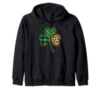 St. Patrick's Day Kleeblatt Lucky Leopard Print Plaid Damen Mädchen Kapuzenjacke