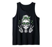 St Patricks Day Skull Messy Bun Peace Women St. Pattys Day Tank Top