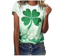 St. Patrick's Day T Shirt Damen Irischen Kleeblatt Bedrucken Shirt Klassisch Rundhals Kurzarm T-Shirt Glitzer Druck Oberteile Locker Bequem Sommer Bluse Tops Festliche Print Tshirt Sommershirt