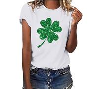 St. Patrick's Day T Shirt Damen Irischen Kleeblatt Bedrucken Shirt Klassisch Rundhals Kurzarm T-Shirt Glitzer Druck Oberteile Locker Bequem Sommer Bluse Tops Festliche Print Tshirt Sommershirt