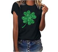 St. Patrick's Day T Shirt Damen Irischen Kleeblatt Bedrucken Shirt Klassisch Rundhals Kurzarm T-Shirt Glitzer Druck Oberteile Locker Bequem Sommer Bluse Tops Festliche Print Tshirt Sommershirt