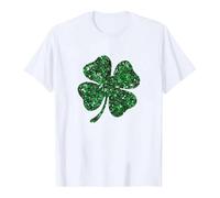 St. Patrick's Day T-Shirt Damen Kleeblatt Glitzer Druck Kurzarm Oberteil Lustig Sommer Casual Rundhals Ausschnitt Locker Kurzarmshirt Motiv Print Kleeblatt-Muster Tops Irisch Festtag