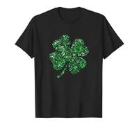 St. Patrick's Day T-Shirt Damen Kleeblatt Glitzer Druck Kurzarm Oberteil Lustig Sommer Casual Rundhals Ausschnitt Locker Kurzarmshirt Motiv Print Kleeblatt-Muster Tops Irisch Festtag