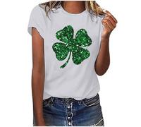 St. Patrick's Day Tshirt Damen Weiss Irischen Kleeblatt T-Shirt Kleeblatt Bedruck T Shirts Lá Fhéile Pádraig Sona Duit Tops Y2K Irland Festival Kostüm Rundhal Kurzarm Basic Tops Streetwear