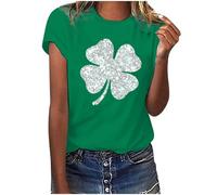 St. Patrick's Day Tshirt Damen Weiss Irischen Kleeblatt T-Shirt Kleeblatt Bedruck T Shirts Lá Fhéile Pádraig Sona Duit Tops Y2K Irland Festival Kostüm Rundhal Kurzarm Basic Tops Streetwear