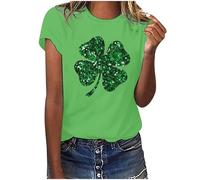 St. Patrick's Day Tshirt Damen Weiss Irischen Kleeblatt T-Shirt Kleeblatt Bedruck T Shirts Lá Fhéile Pádraig Sona Duit Tops Y2K Irland Festival Kostüm Rundhal Kurzarm Basic Tops Streetwear