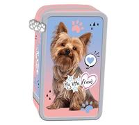 St. Right 3-FACH 43-teilig Mäppchen mit Zubehör, Federmappe Federtasche Federmäppchen, Flauschiger Hund, Federtasche mit 3 Reißverschlüssen | XXL | federmäppchen | Federmappe Für Mädchen, GREY YORK