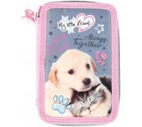 St. Right Federmäppchen 3-Fach mit Zubehör | 43-teilig | XXL Federtasche für Mädchen | My Little Friend Design - Hund & Katze - Always Together