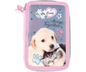 St. Right Federmäppchen 3-Fach mit Zubehör | 43-teilig | XXL Federtasche für Mädchen | My Little Friend Design - Hund & Katze - Always Together