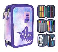 St. Right XXL Federtasche Federmappe Federmäppchen 46-teilig gefüllte Schüleretui 3-stöckig 19 x 13 x 7 cm 3-fach Junge Mädc (Sky Unicorn)
