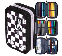 St. Right XXL Federtasche Federmappe Federmäppchen 46-teilig gefüllte Schüleretui 3-stöckig 19 x 13 x 7 cm, 3-Fach Schulstiftetui, dreifaches Federmäppchen Junge Mädchen CHESS CATS