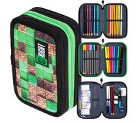 St. Right XXL Federtasche Federmappe Federmäppchen 46-teilig gefüllte Schüleretui 3-stöckig 19 x 13 x 7 cm, 3-Fach Schulstiftetui, dreifaches Federmäppchen Junge Mädchen Pixel Cubes