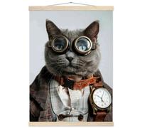 St Tropez Art Schulposter - Brasilianische Kurzhaar Katze, Steampunk-Outfit, antike Taschenuhr | St Tropez Art
