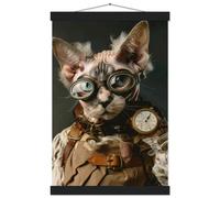St Tropez Art Schulposter - Devon Rex Katze, Steampunk-Outfit, antike Taschenuhr | St Tropez Art